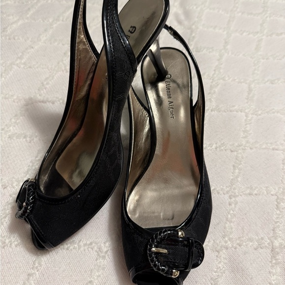 Etienne Aigner Shoes - ETIENNE AIGNER “Fay” Black Women's Open Toe Slingback Pumps Size 9.5
